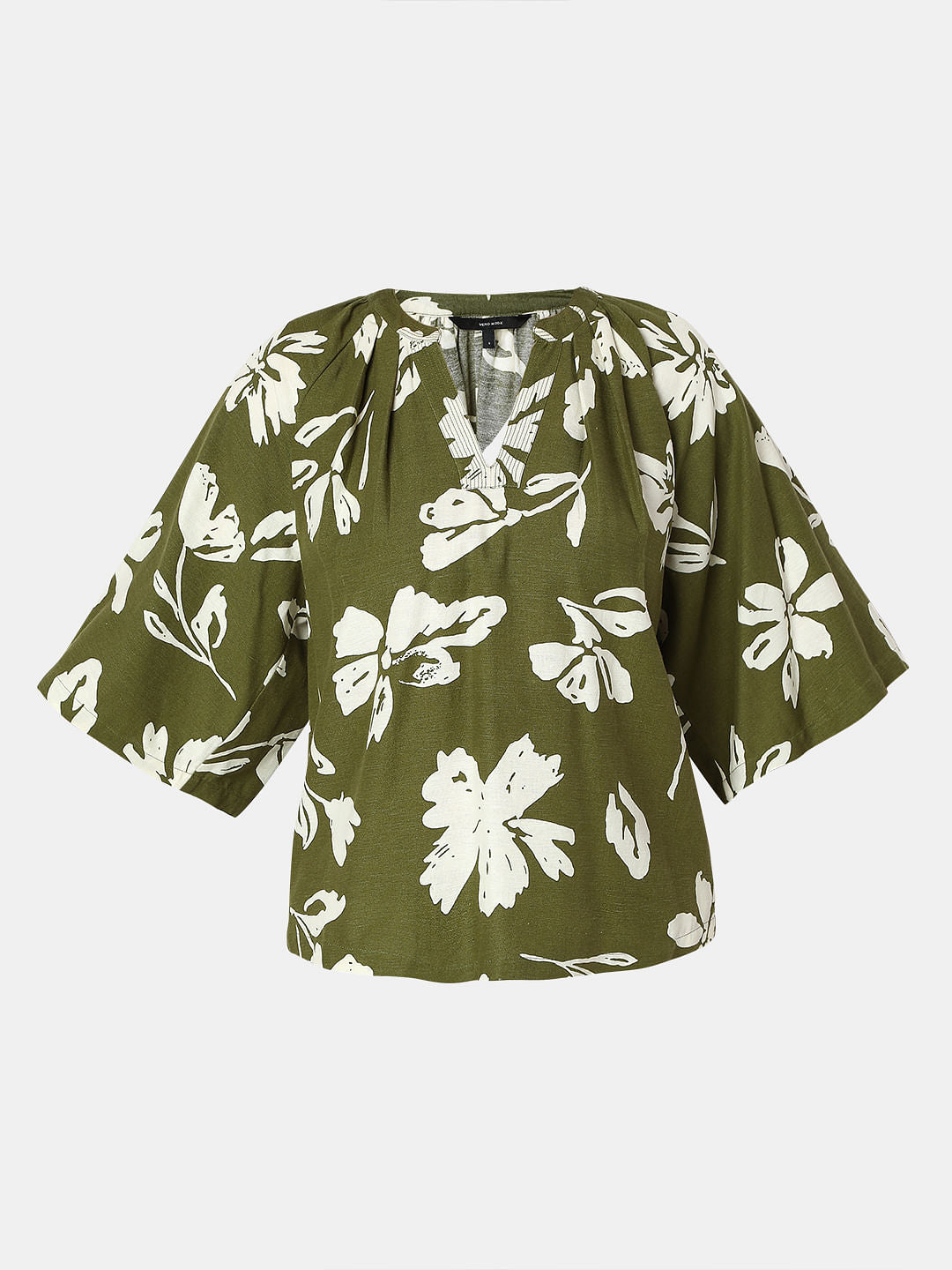 Green Floral Relaxed Sleeves Top