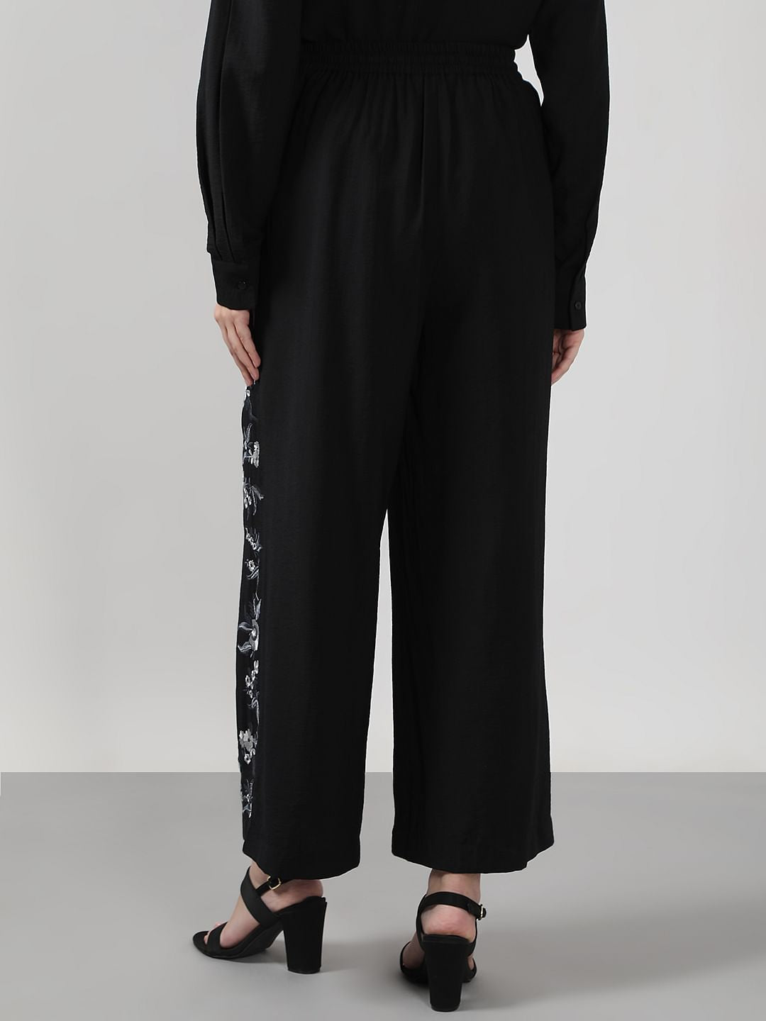 Black Embroidered Co-Ord Set Pants