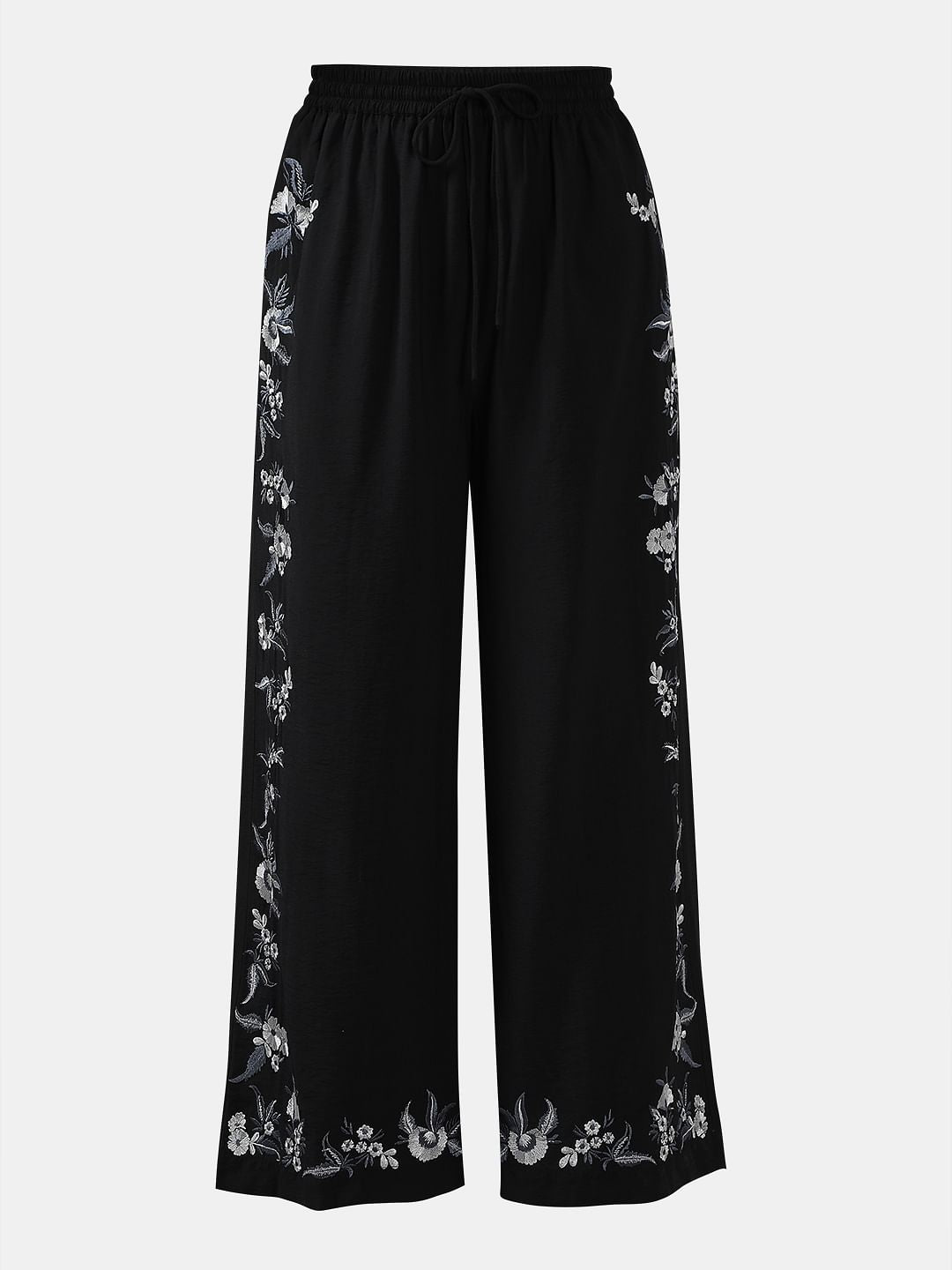 Black Embroidered Co-Ord Set Pants