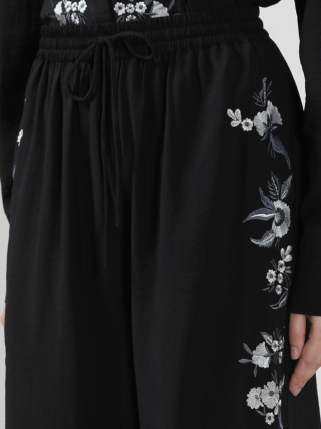 Black Embroidered Co-Ord Set Pants