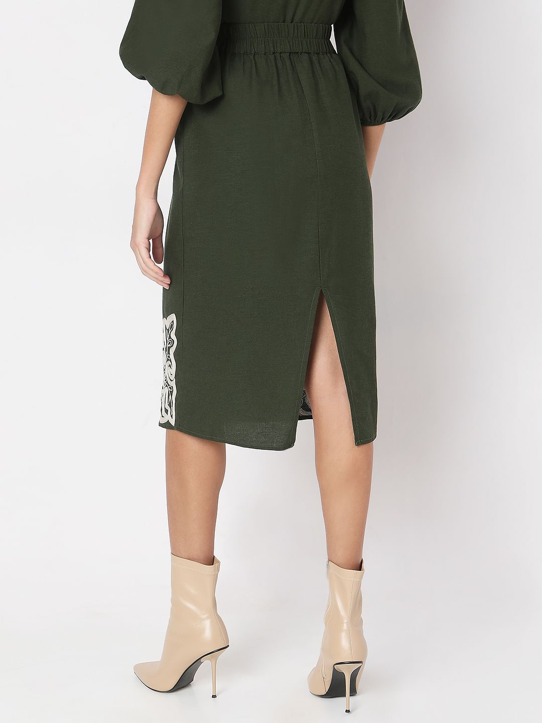 Green Embroidered Co-Ord Set Skirt