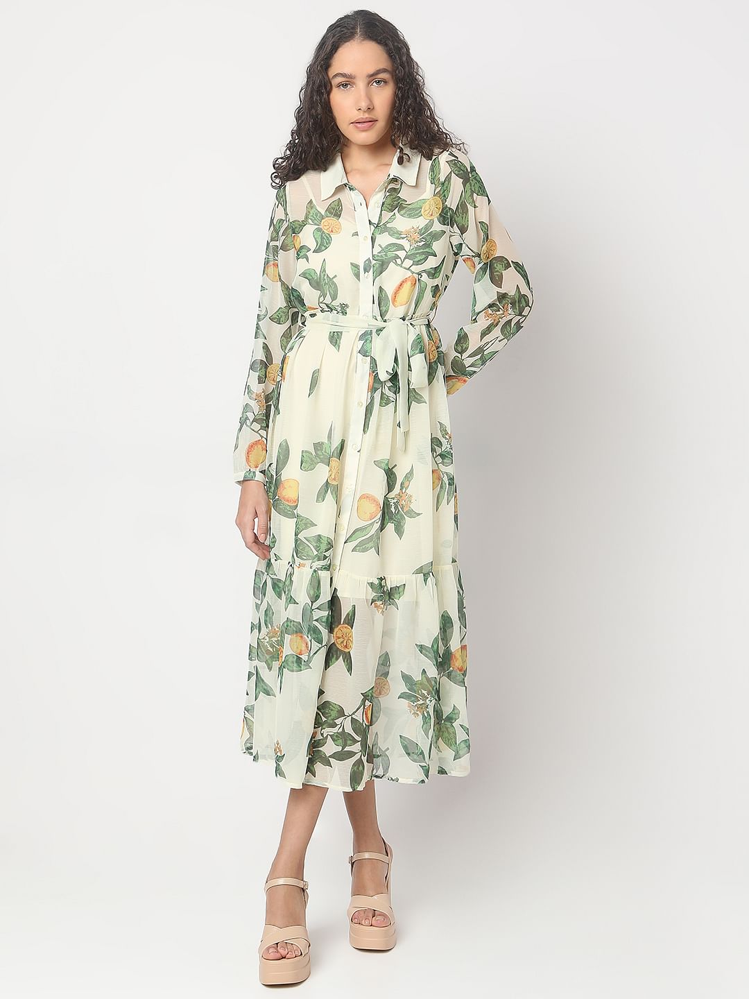 Light Lemon Printed Midi Dress
