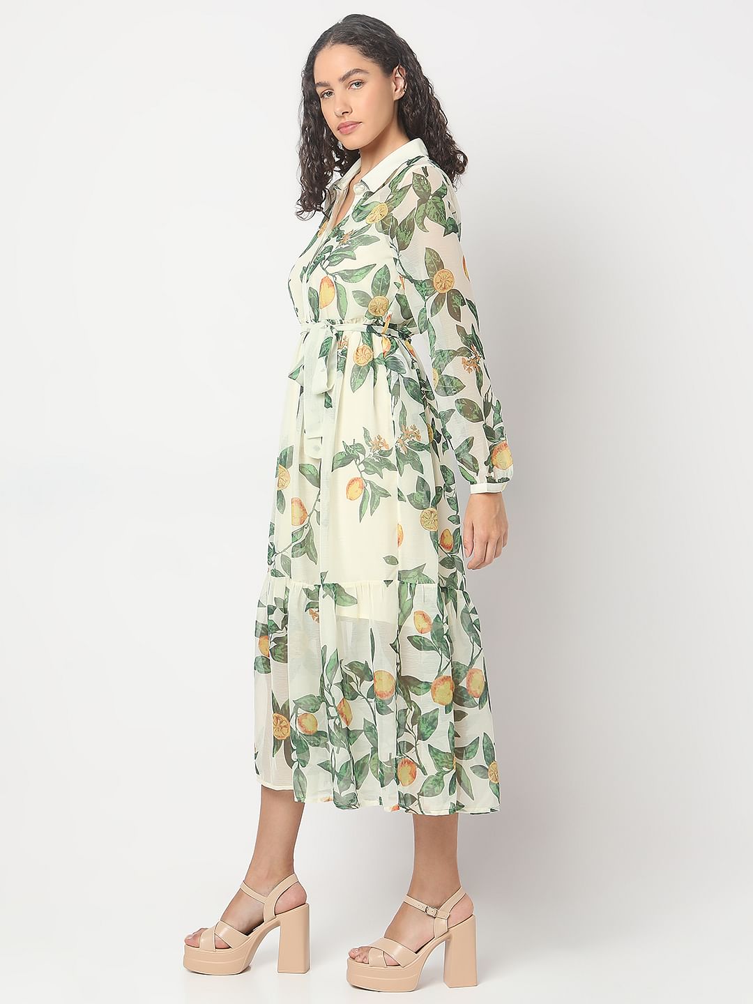 Light Lemon Printed Midi Dress