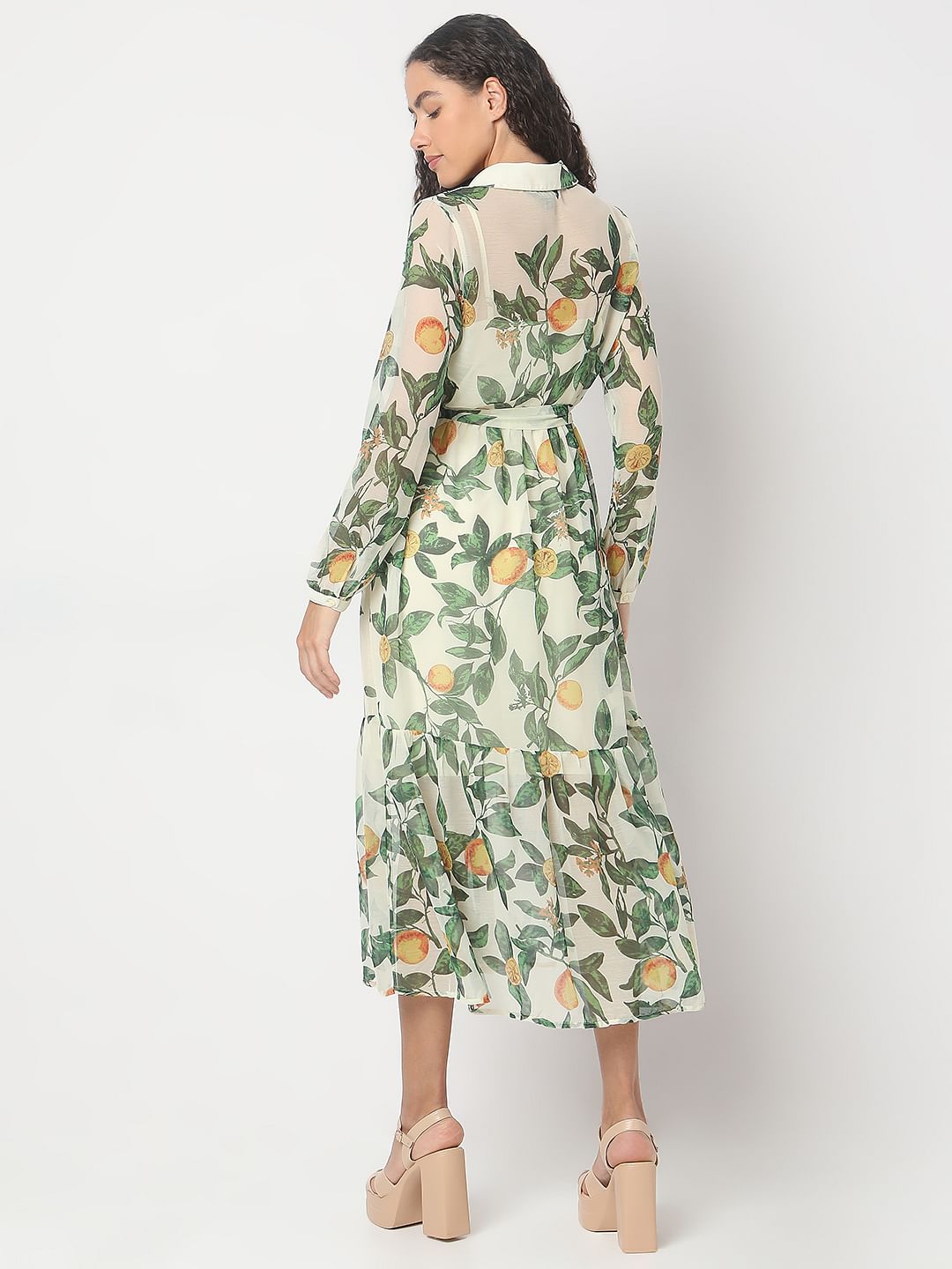 Light Lemon Printed Midi Dress