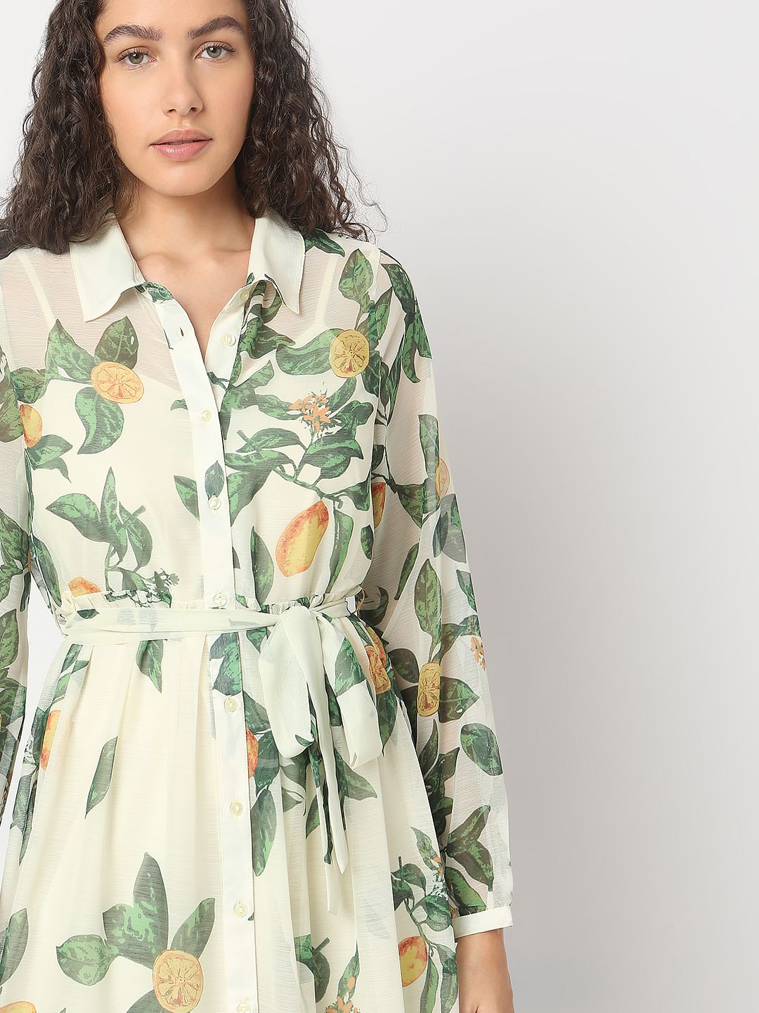 Light Lemon Printed Midi Dress