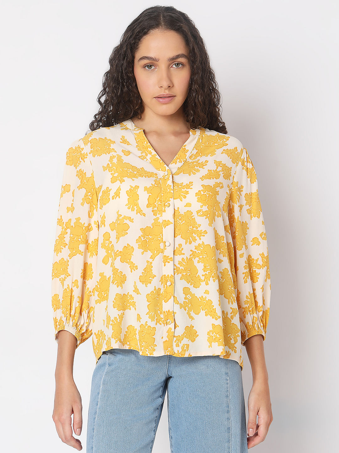 Yellow Floral Print Top