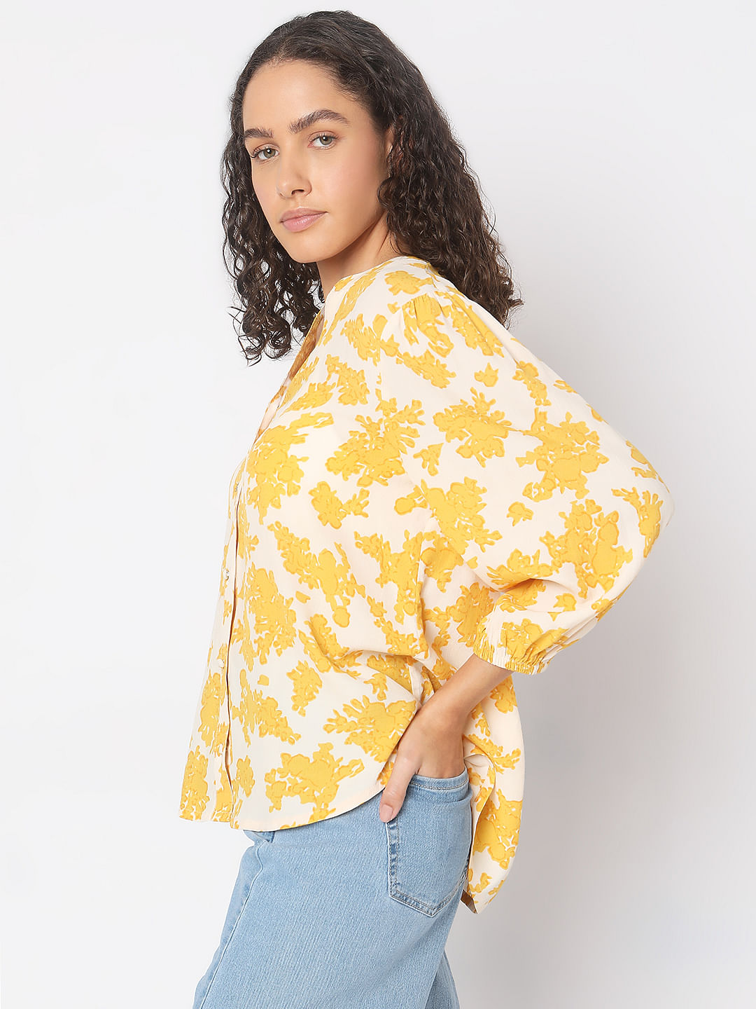 Yellow Floral Print Top