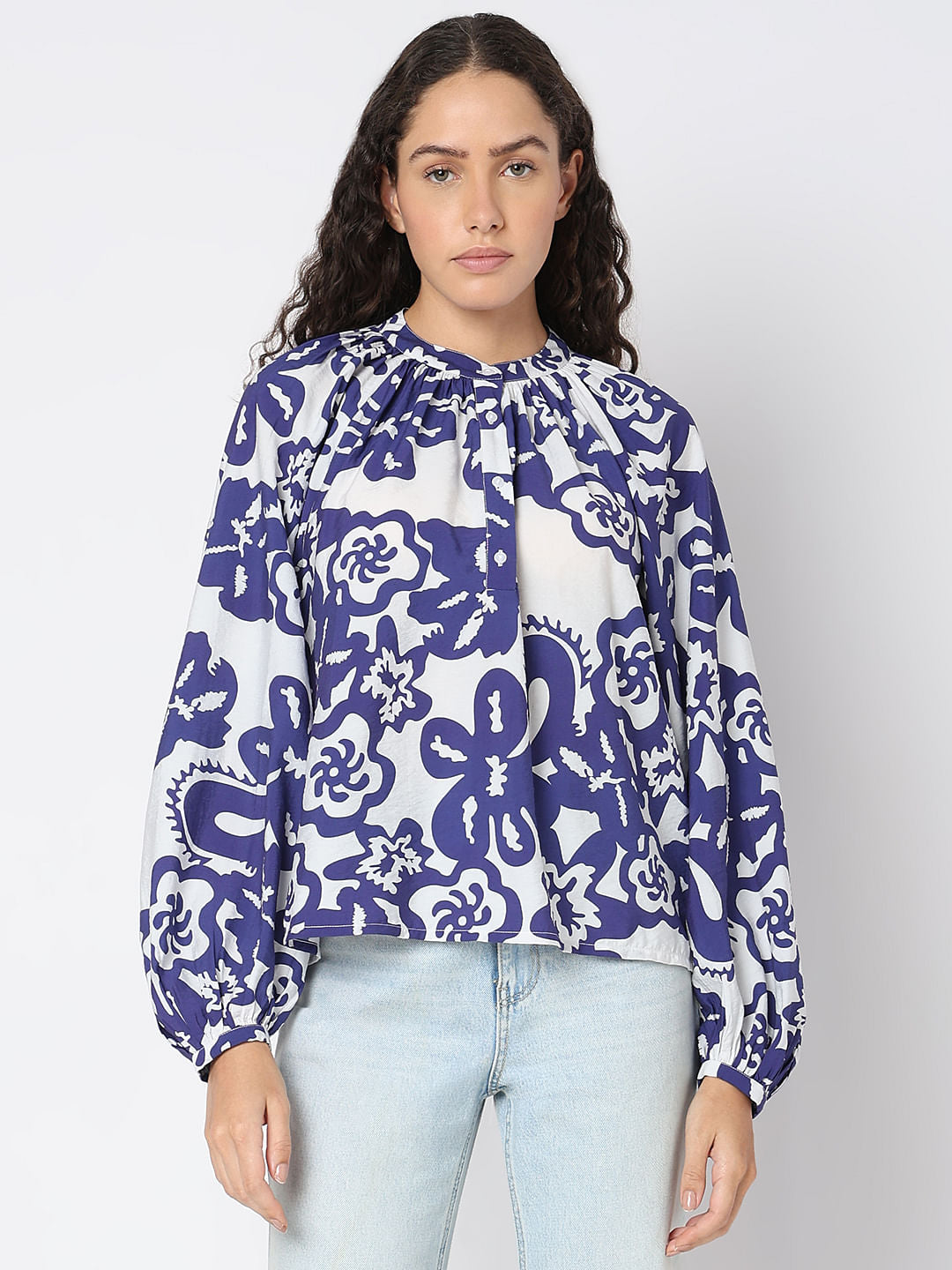 Navy Blue Printed Top