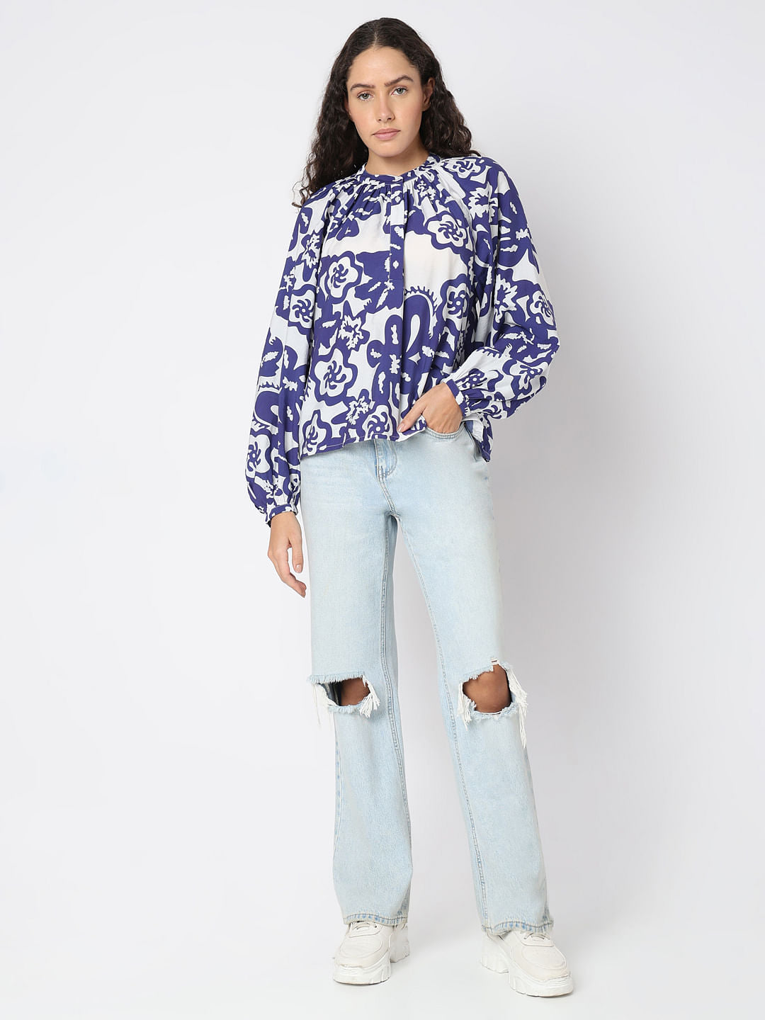 Navy Blue Printed Top