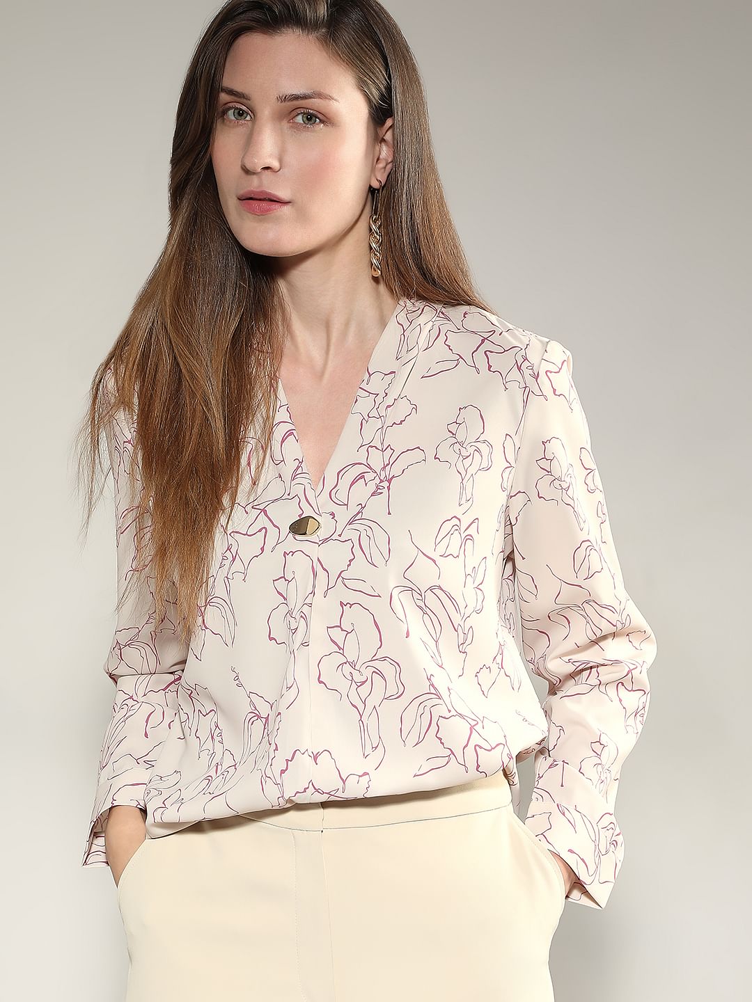 Beige Floral Print Top