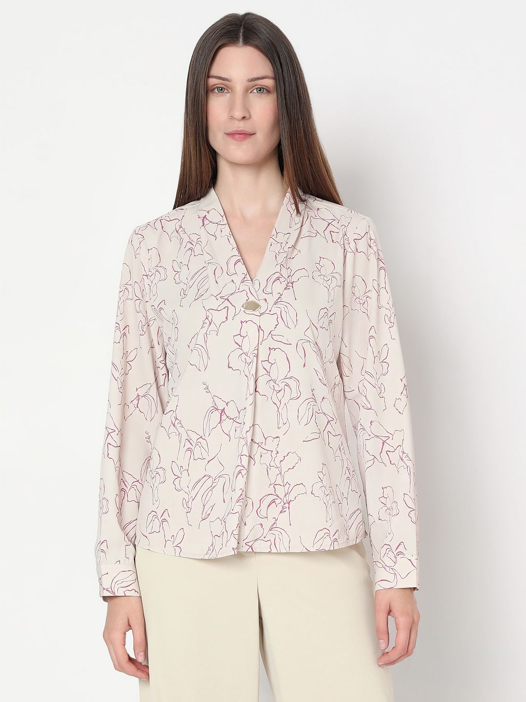 Beige Floral Print Top