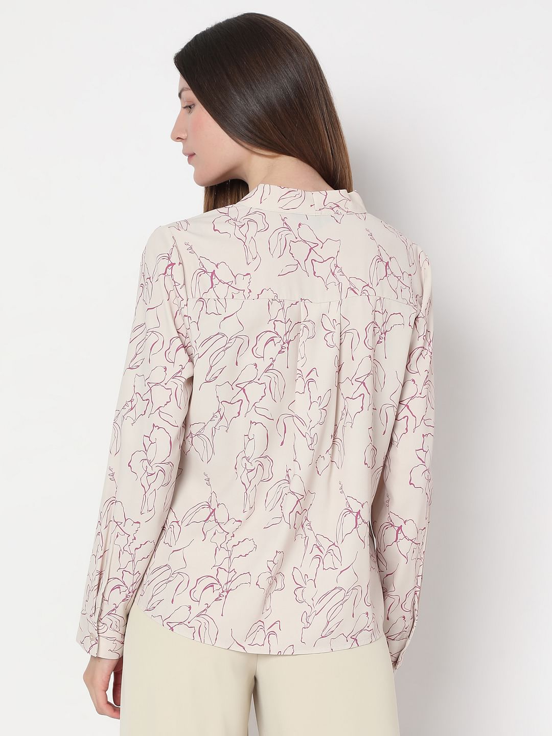 Beige Floral Print Top