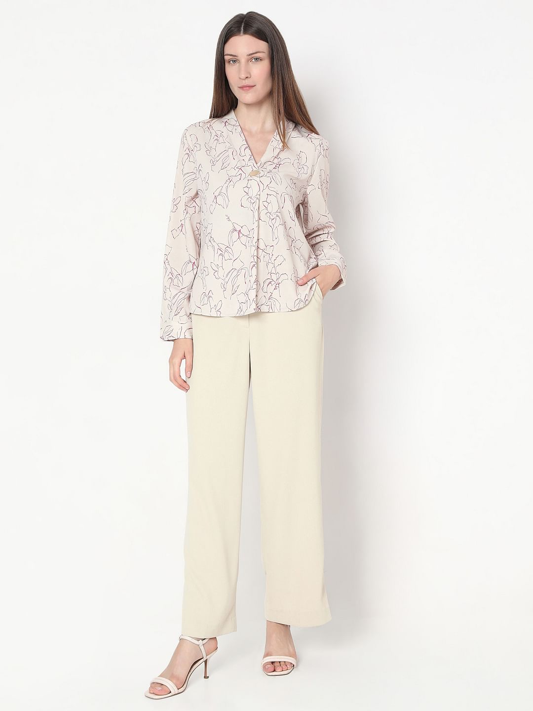 Beige Floral Print Top