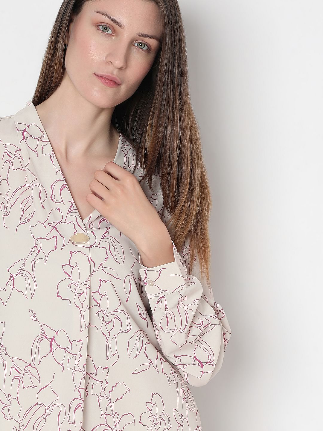 Beige Floral Print Top