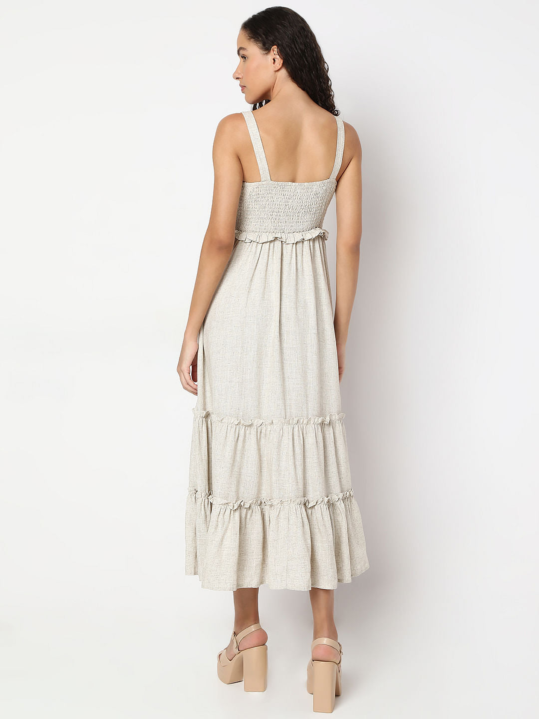 Beige Cotton Midi Dress