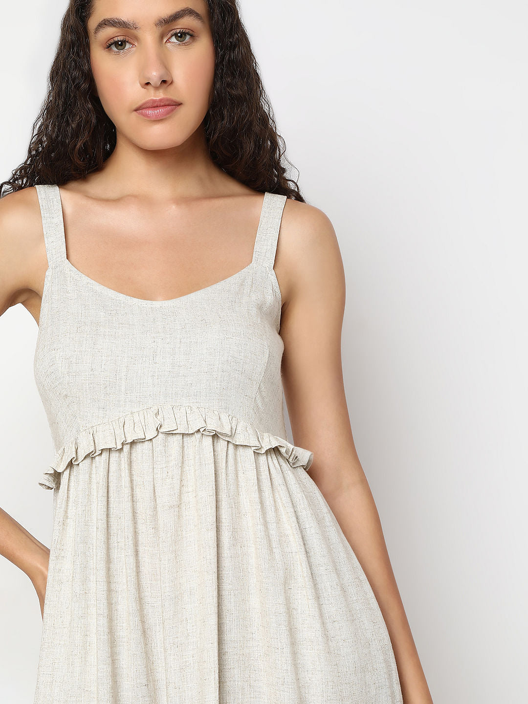 Beige Cotton Midi Dress