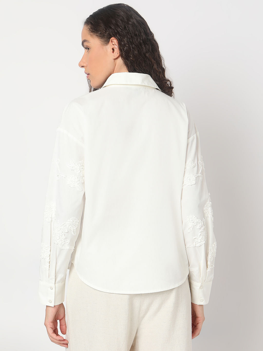 White Floral Appliqu Shirt