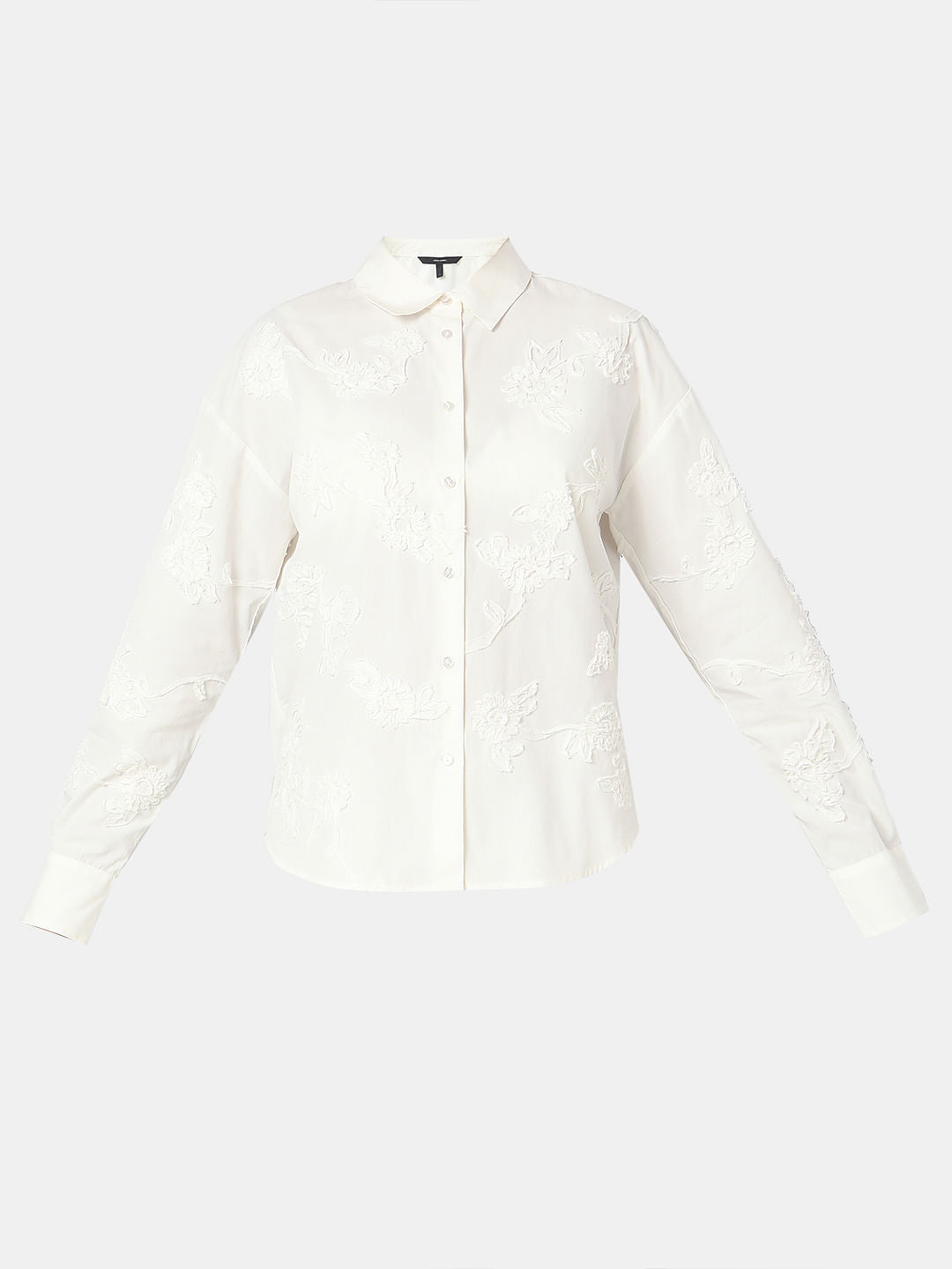 White Floral Appliqu Shirt