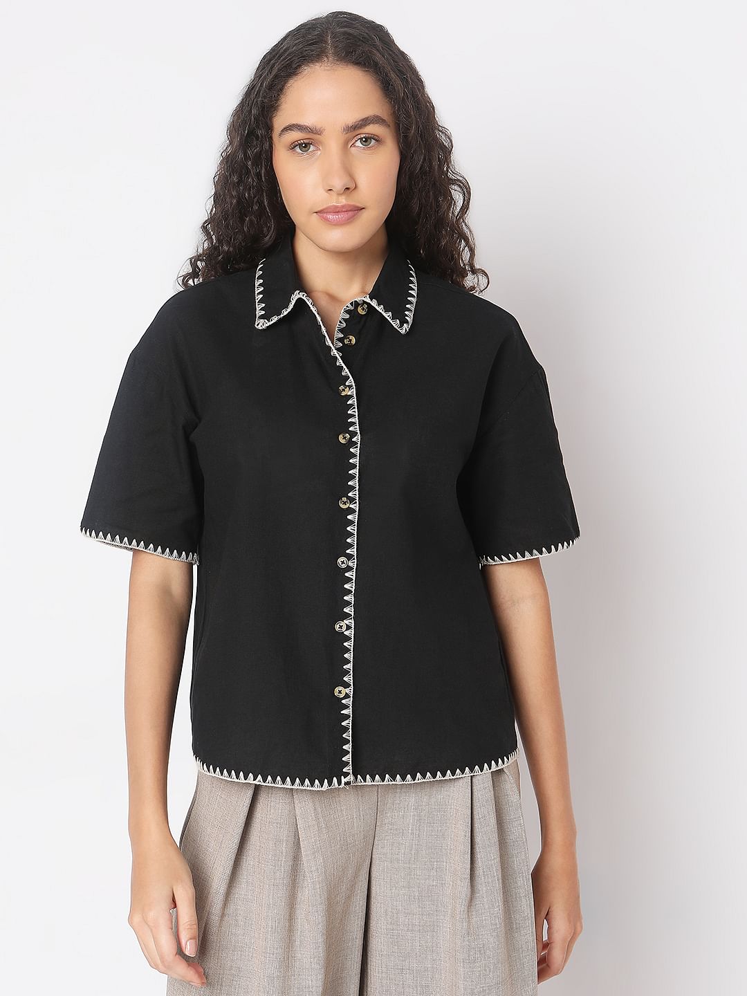 Black Cotton-Linen Shirt