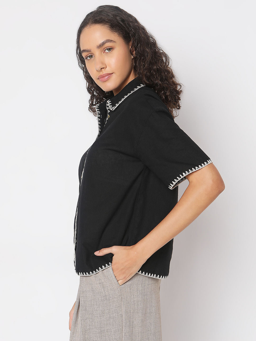 Black Cotton-Linen Shirt