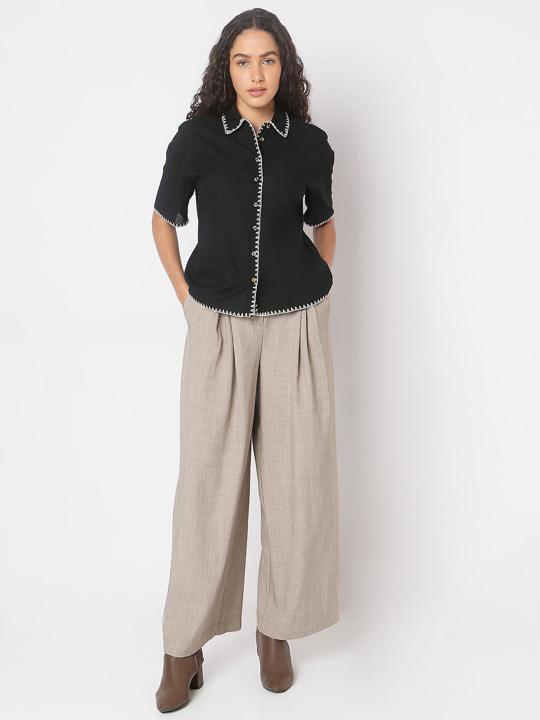 Black Cotton-Linen Shirt