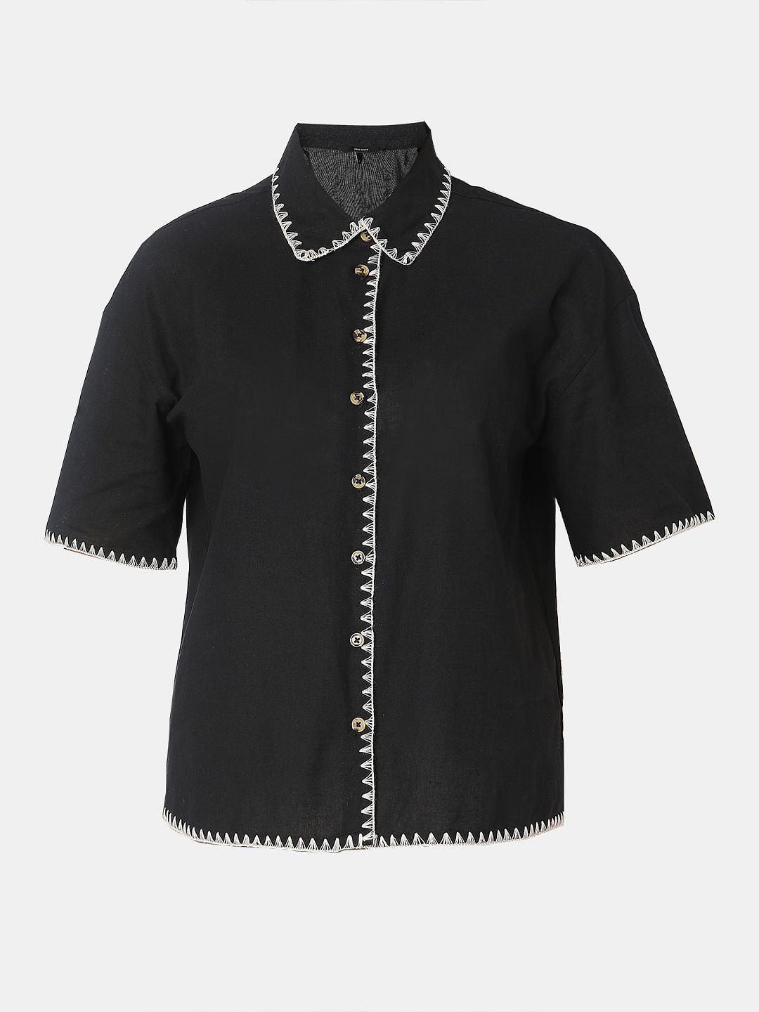 Black Cotton-Linen Shirt