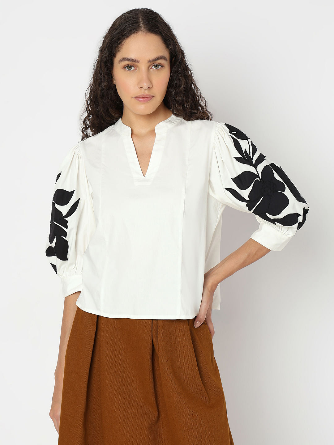 White Cotton Floral Top