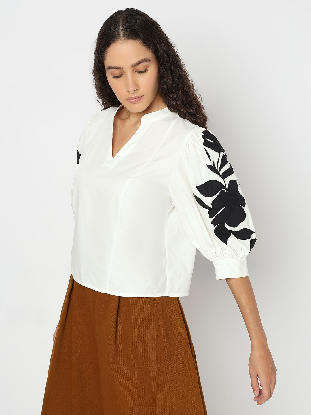 White Cotton Floral Top