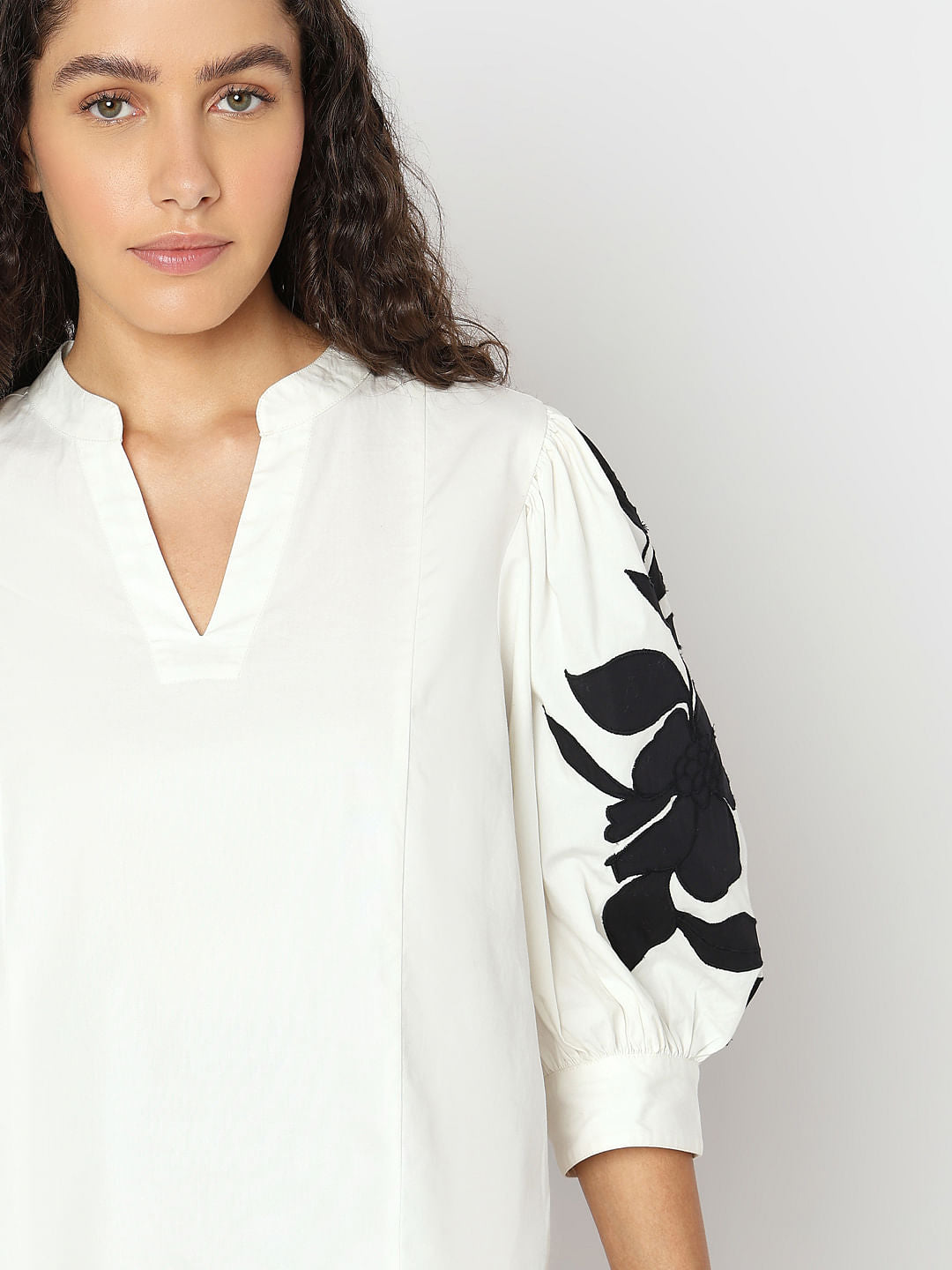 White Cotton Floral Top