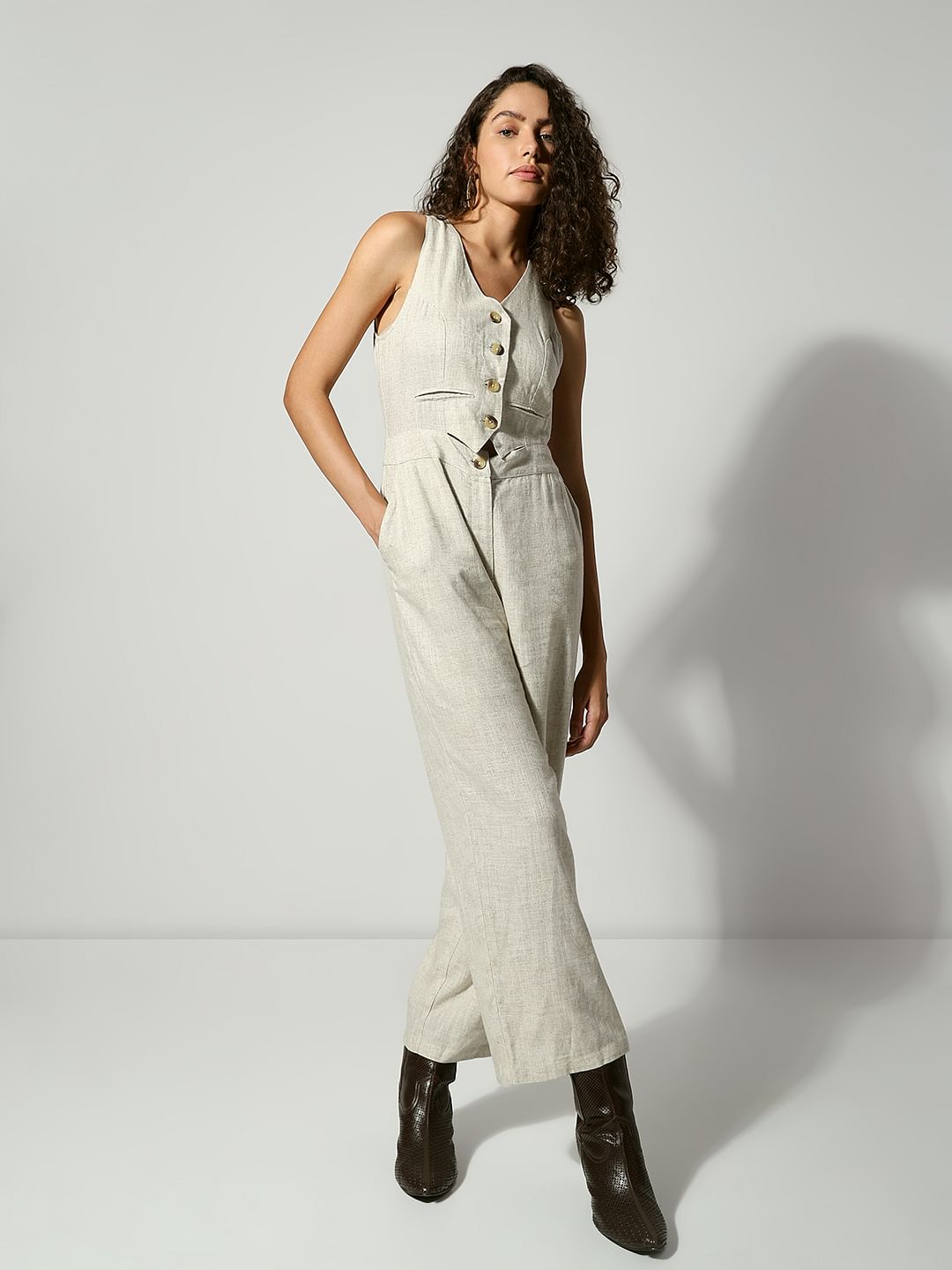 Ecru Sleeveless Jumpsuit