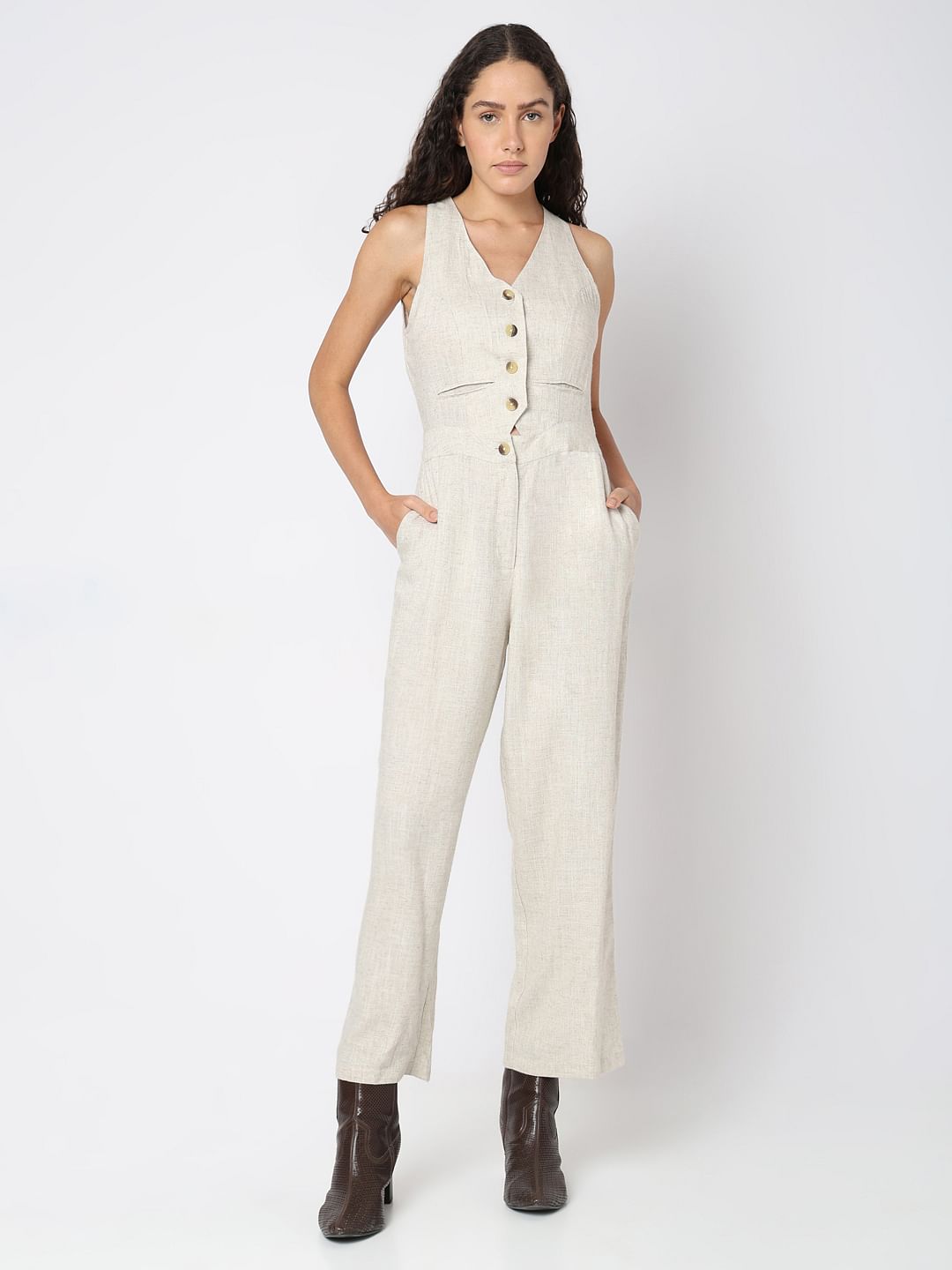 Ecru Sleeveless Jumpsuit