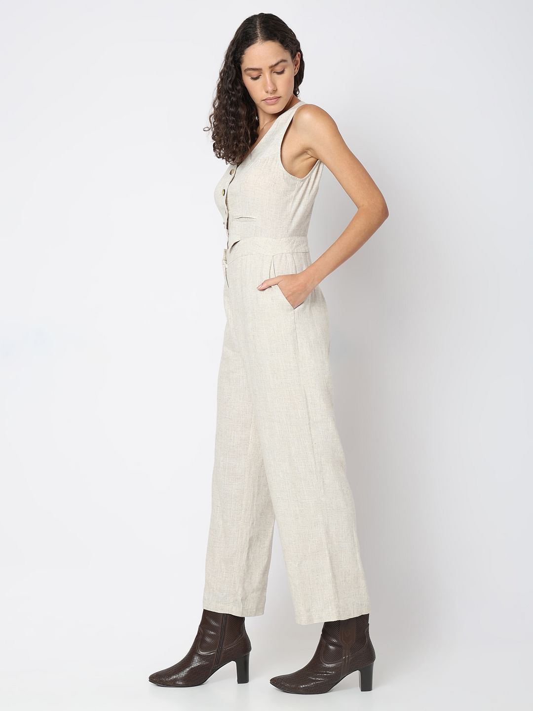 Ecru Sleeveless Jumpsuit