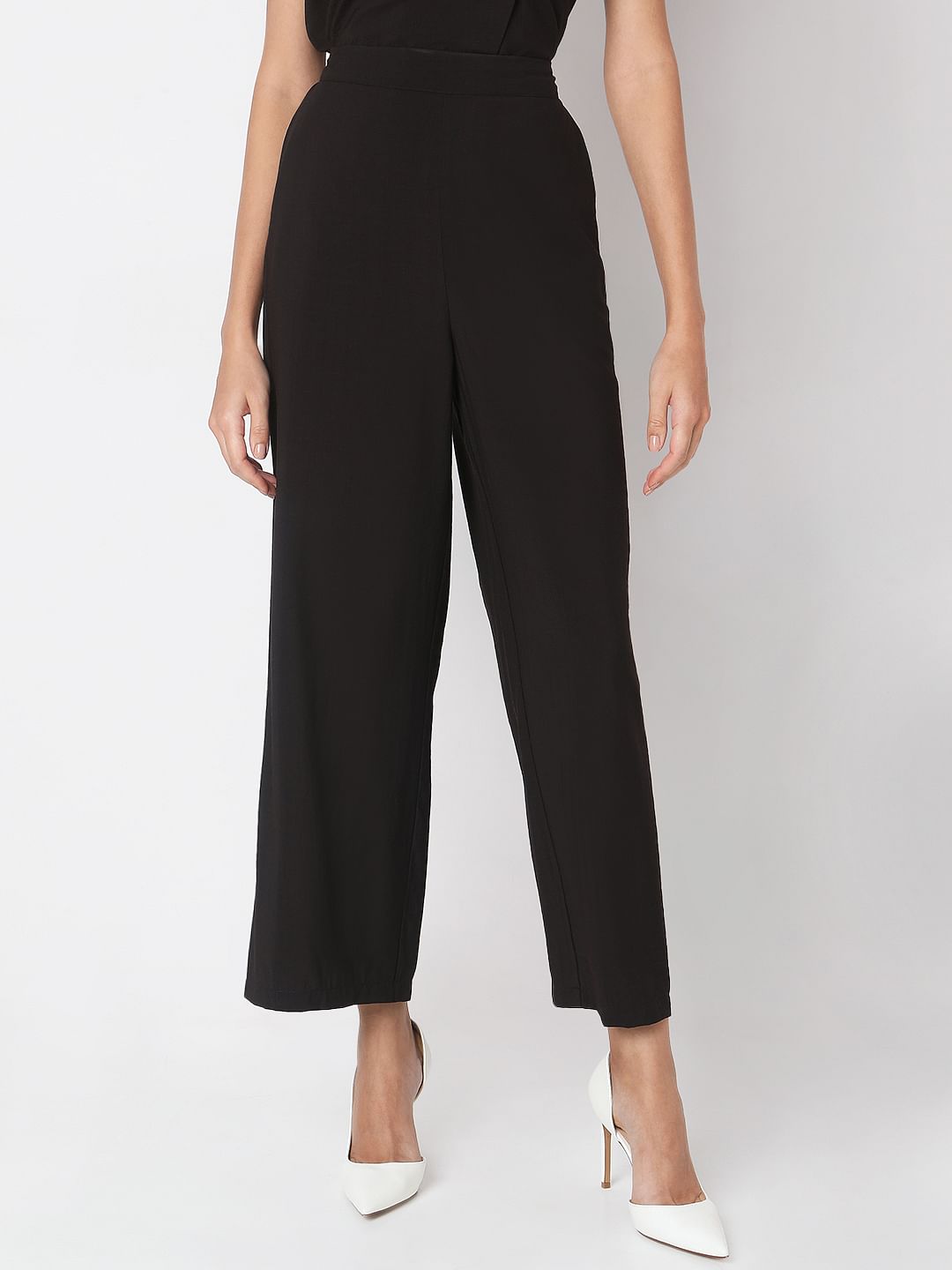Black High Rise Straight Fit Pants