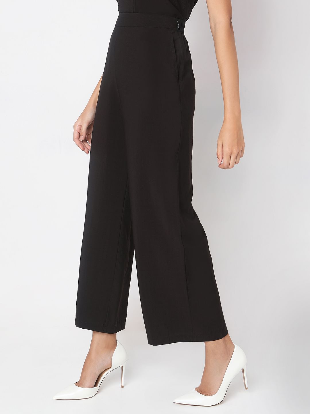 Black High Rise Straight Fit Pants