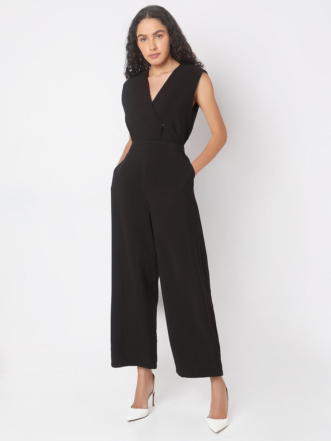 Black High Rise Straight Fit Pants