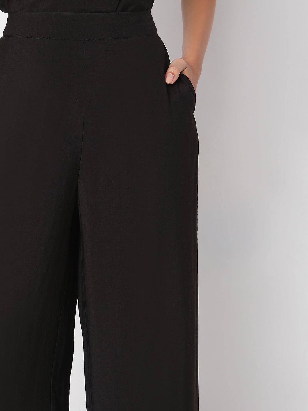 Black High Rise Straight Fit Pants