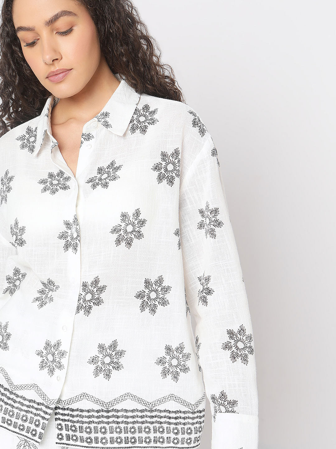 White Printed Cotton Shirt