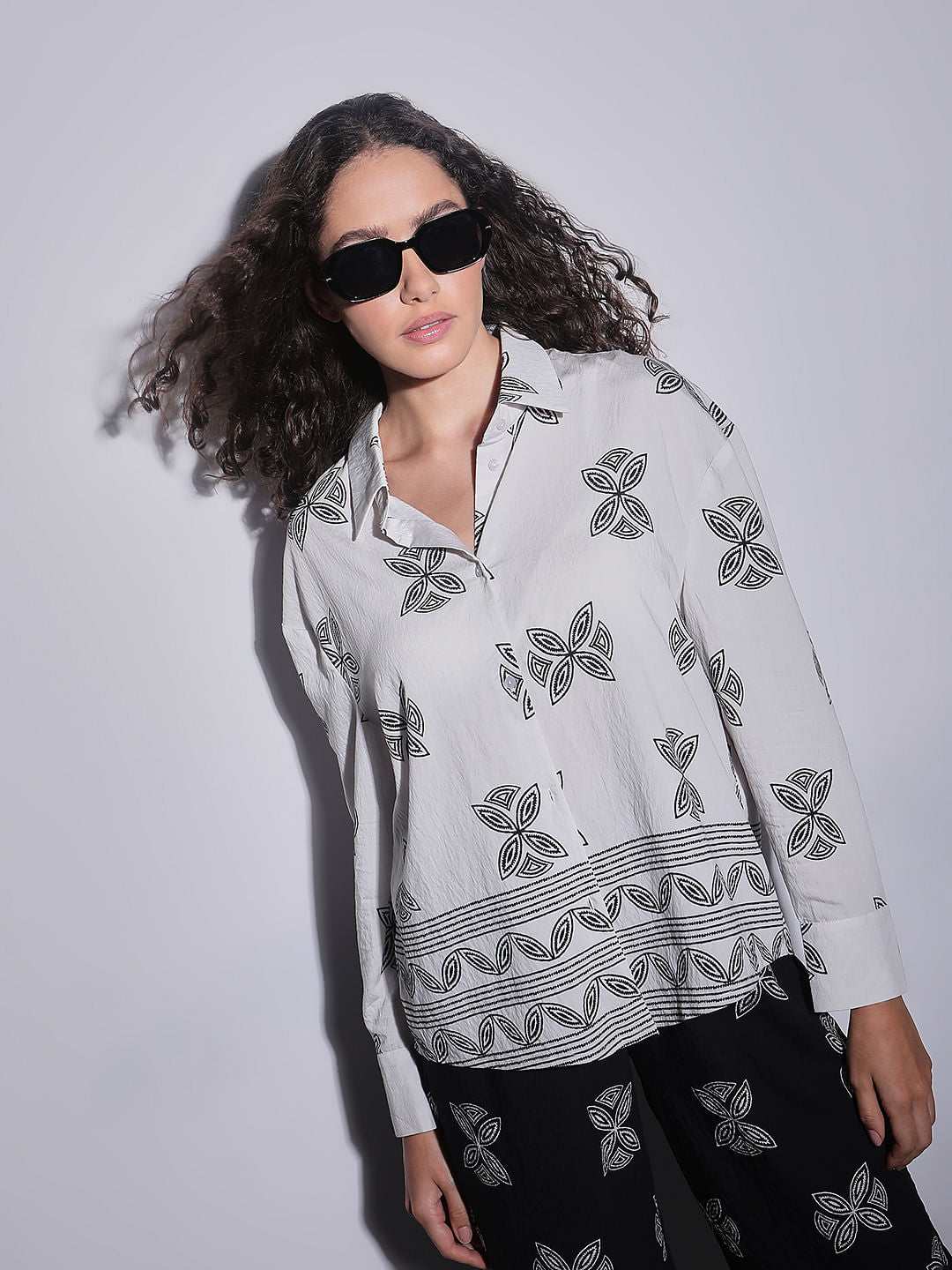 Ecru Abstract Print Co-Ord Set Shirt