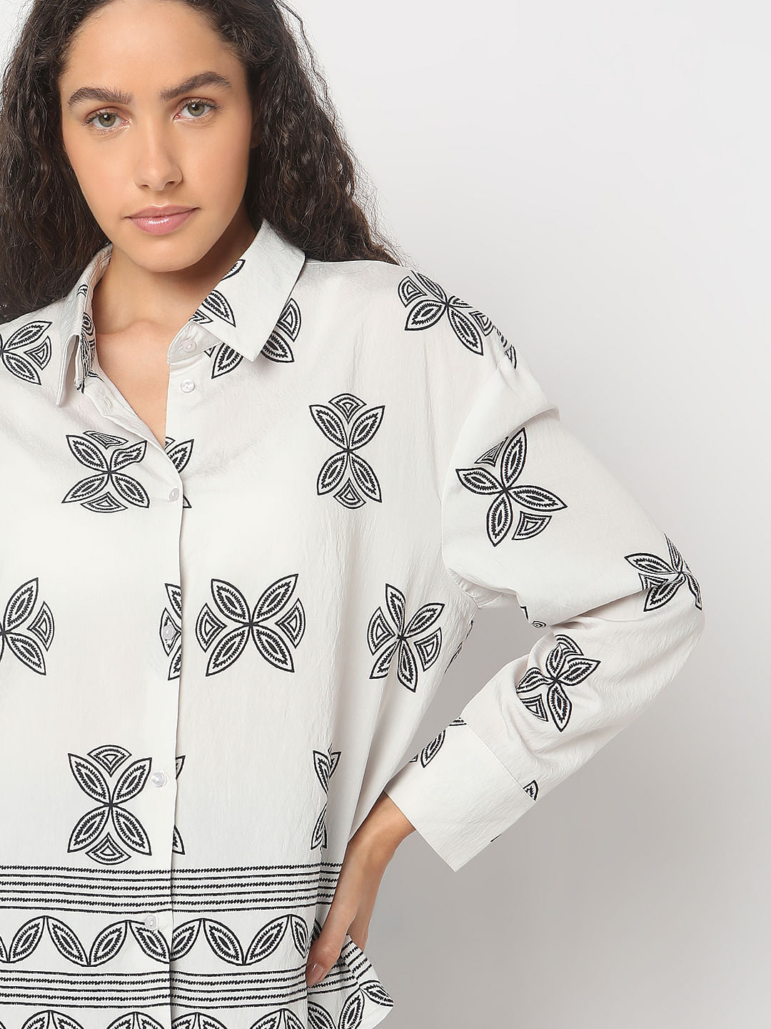 Ecru Abstract Print Co-Ord Set Shirt
