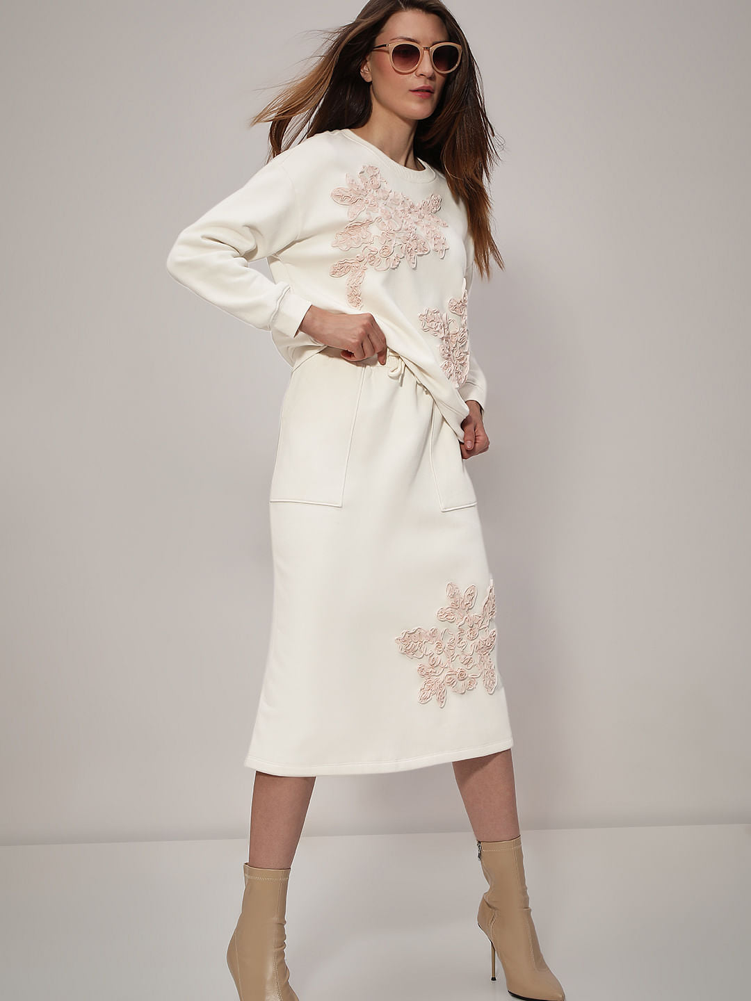 White Floral Co-Ord Set Sweatshirt