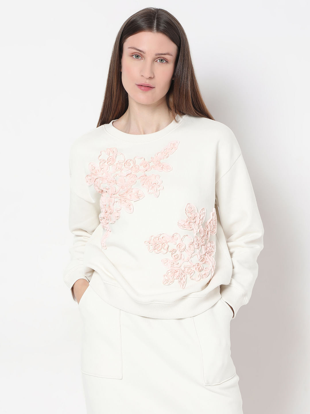 White Floral Co-Ord Set Sweatshirt