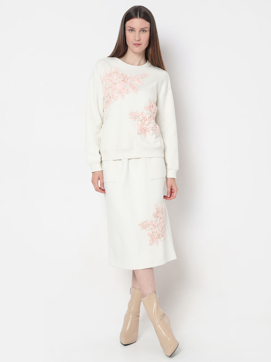 White Floral Co-Ord Set Sweatshirt