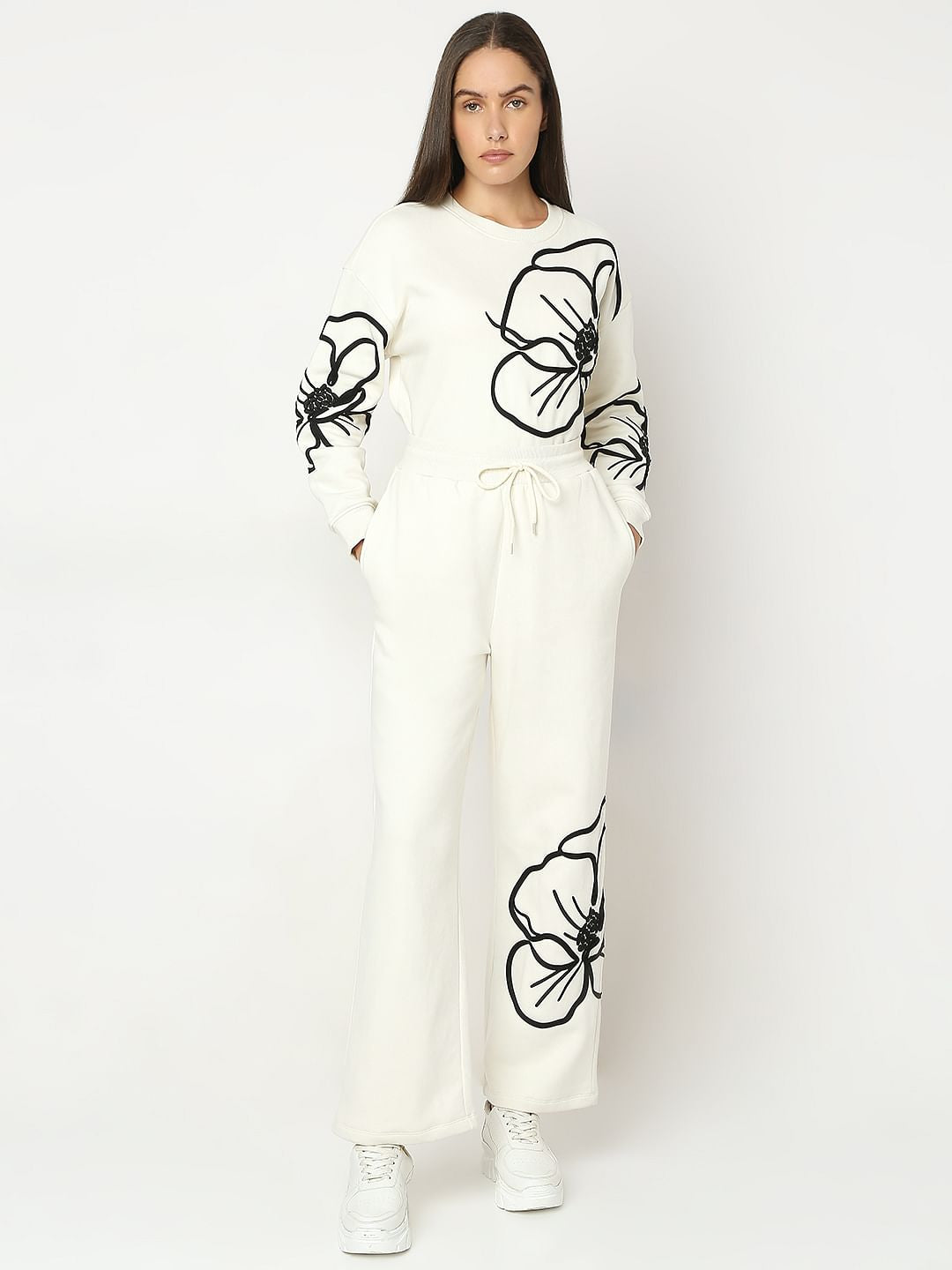 White Floral Co-Ord Set Sweatpants
