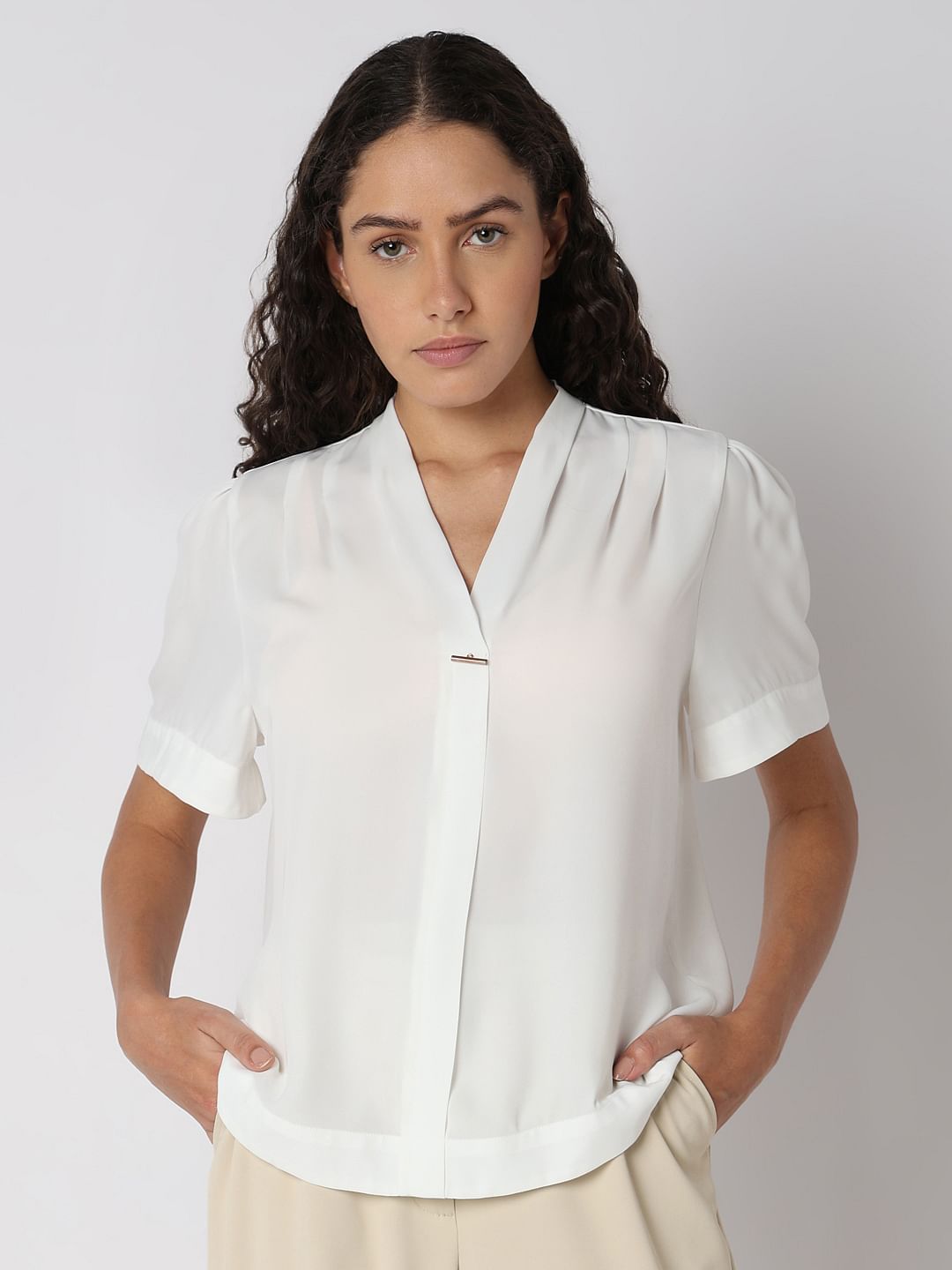 White V-Neck Top