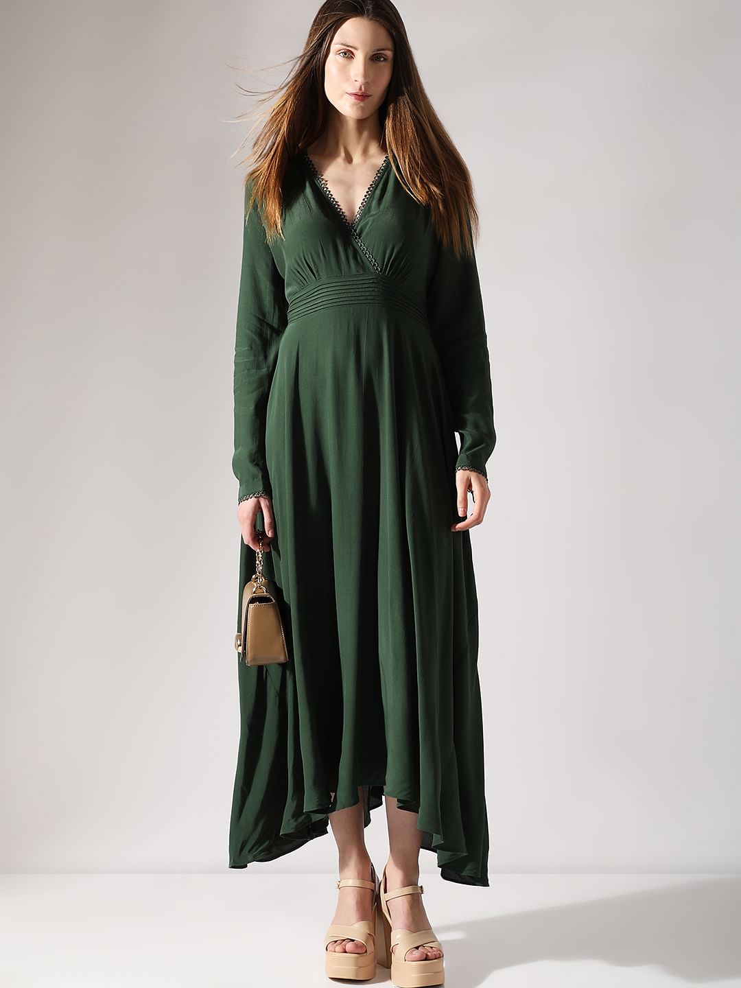 vero moda green dress Vero Moda - Long Sleeve Ruched Mini Dress - Women - Polyester - XS
