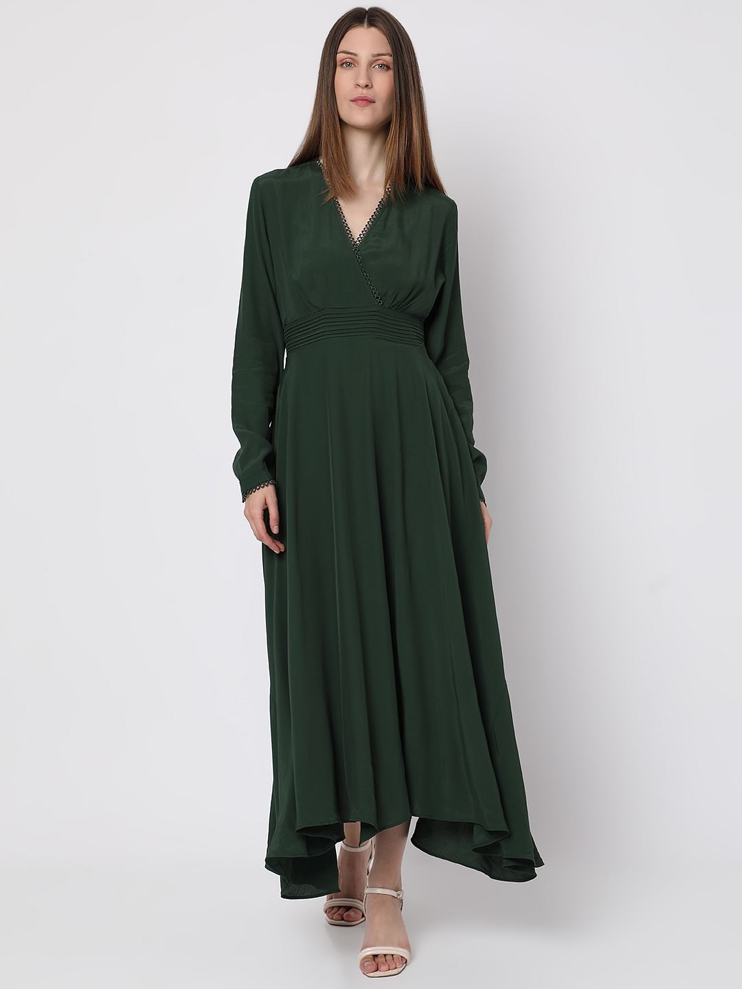 Dark Green V-Neck Maxi Dress