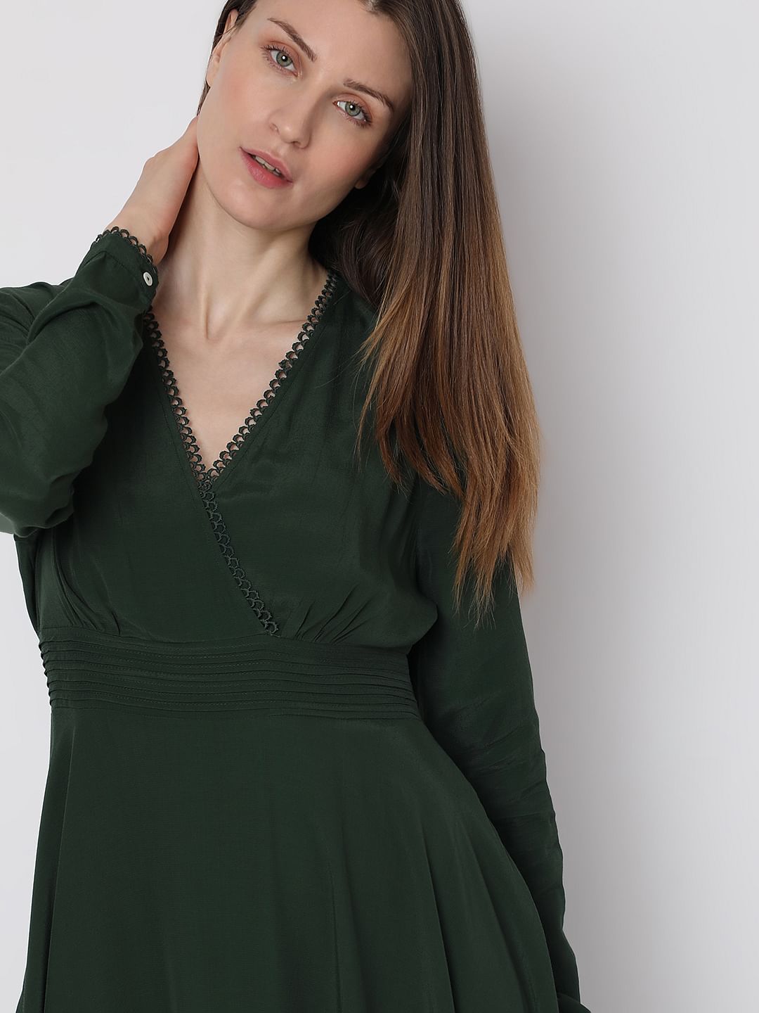 Dark Green V-Neck Maxi Dress