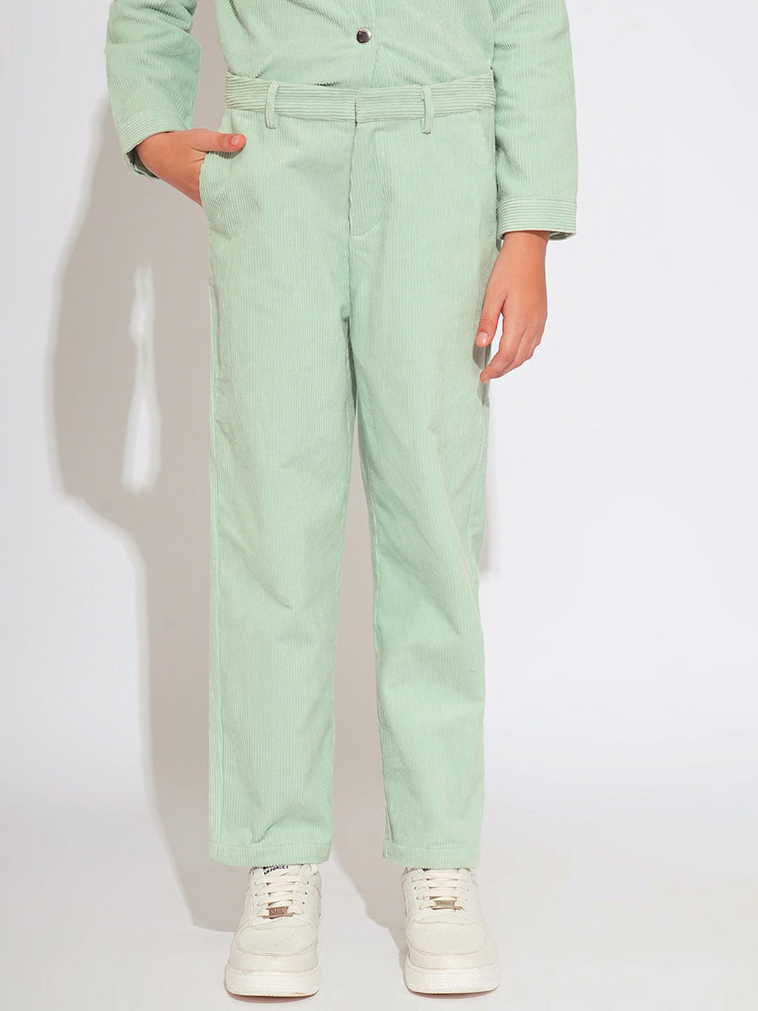 Girls Light Green Corduory Co-Ord Set Pant