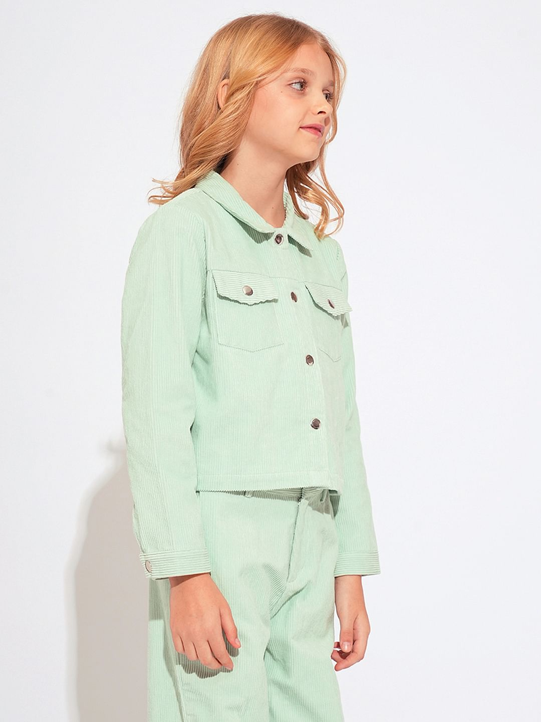 Girls Light Green Corduroy Co-Ord Set Shacket