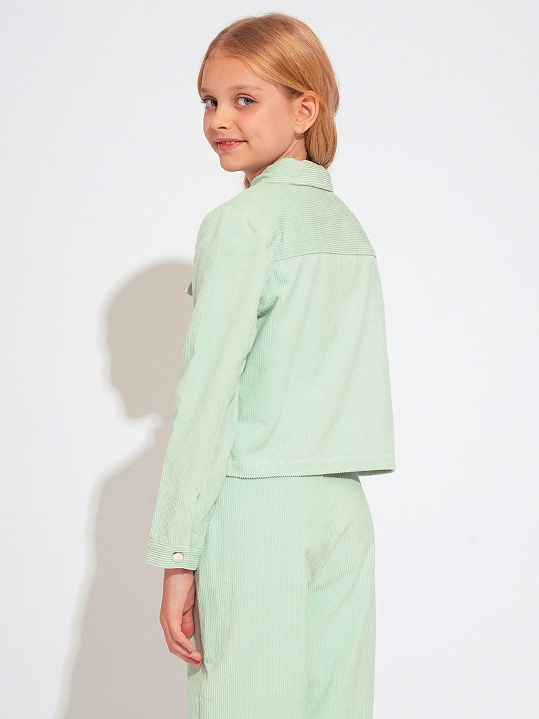 Girls Light Green Corduroy Co-Ord Set Shacket